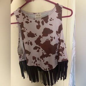 small fringe cowprint tank top
